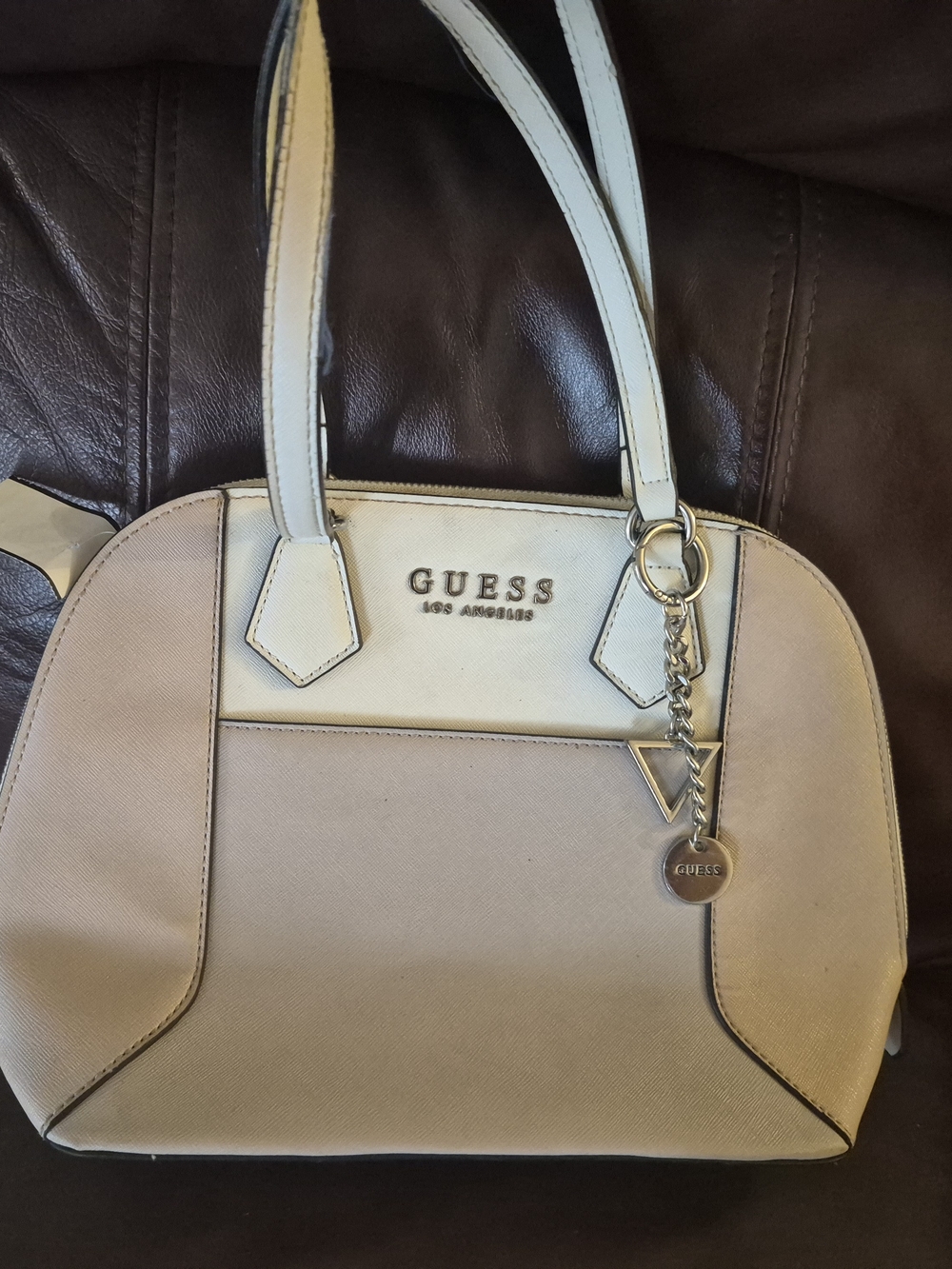 GUESS Beige and Cream Dome Shoulder Bag with Charm